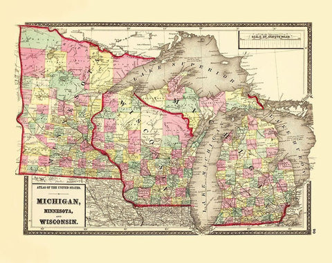 Michigan, Minnesota , Wisconsin - Baltimore 1873 Black Ornate Wood Framed Art Print with Double Matting by Baltimore
