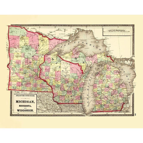 Michigan, Minnesota , Wisconsin - Baltimore 1873 White Modern Wood Framed Art Print by Baltimore