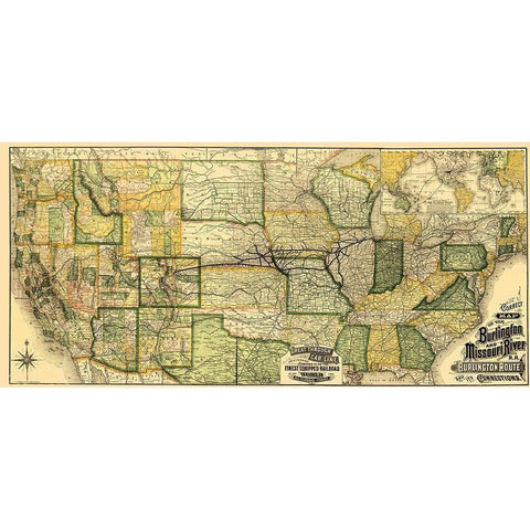 Burlington and Missouri River Railroad 1882 White Modern Wood Framed Art Print by Rand McNally
