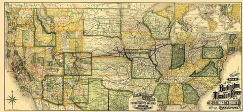 Burlington and Missouri River Railroad 1882 Black Ornate Wood Framed Art Print with Double Matting by Rand McNally
