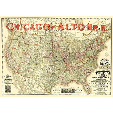 Chicago and Alton Railroad - Rand McNally 1883 Black Modern Wood Framed Art Print by Rand McNally