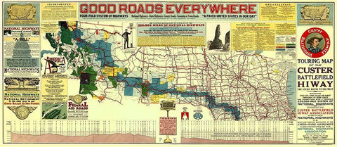 Custer Battlefield Highway - Mulford 1925 White Modern Wood Framed Art Print with Double Matting by Mulford