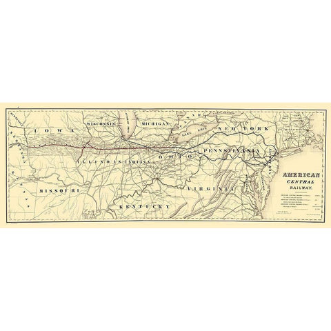 American Central Railway - Bien 1886 Gold Ornate Wood Framed Art Print with Double Matting by Bien