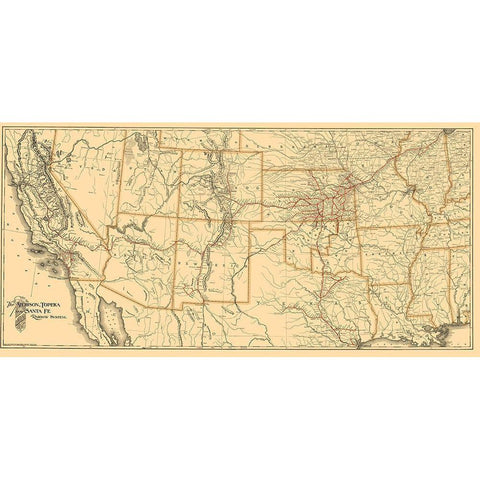 Atchison, Topeka Santa Fe Railway System 1899 White Modern Wood Framed Art Print by American Bank Note