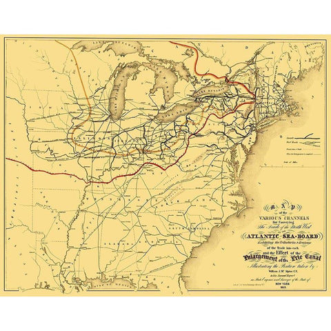 Atlantic Seaboard Trade Routes - Alpine 1853 Black Modern Wood Framed Art Print by Alpine