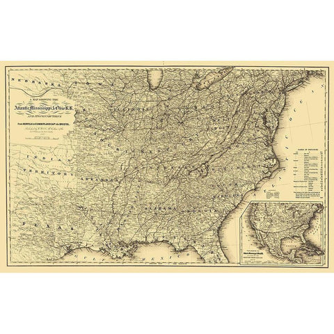Atlantic, Mississippi and Ohio Railroad 1867 White Modern Wood Framed Art Print by Colton