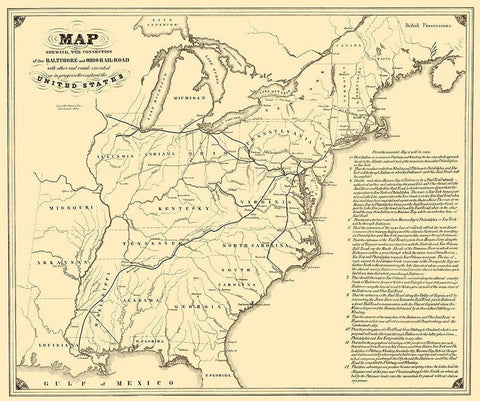 Baltimore and Ohio Railroad with Connections 1840 White Modern Wood Framed Art Print with Double Matting by Weber