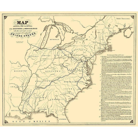 Baltimore and Ohio Railroad with Connections 1840 Gold Ornate Wood Framed Art Print with Double Matting by Weber