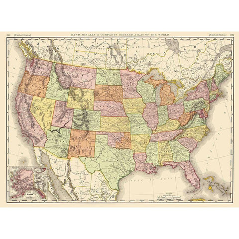 United States of America - Rand McNally 1897 Gold Ornate Wood Framed Art Print with Double Matting by Rand McNally