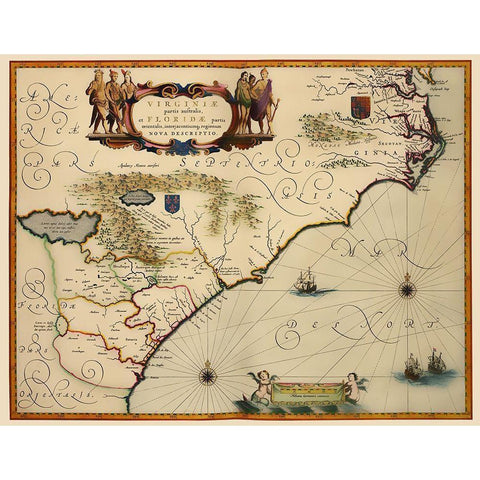 Southeast United States - Blaeu 1640 Black Modern Wood Framed Art Print by Blaeu