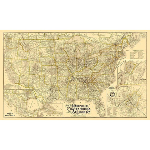 Nashville, Chattanooga and St Louis Railway 1889 Black Modern Wood Framed Art Print with Double Matting by Danley