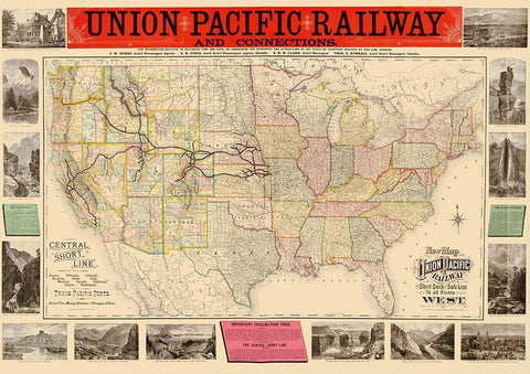 Union Pacific Railway - Rand McNally 1883 White Modern Wood Framed Art Print with Double Matting by Rand McNally