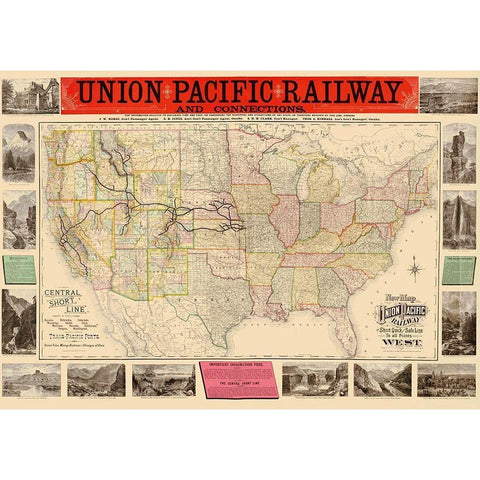 Union Pacific Railway - Rand McNally 1883 White Modern Wood Framed Art Print by Rand McNally