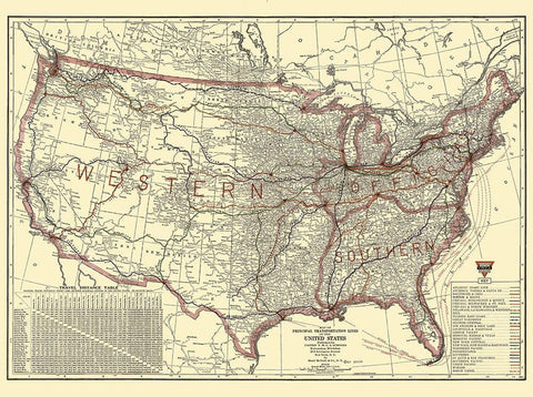 United States Transportation Lines 1921 White Modern Wood Framed Art Print with Double Matting by Rand McNally