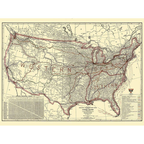 United States Transportation Lines 1921 Black Modern Wood Framed Art Print by Rand McNally