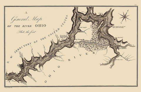 Ohio River - Collot 1796 White Modern Wood Framed Art Print with Double Matting by Collot