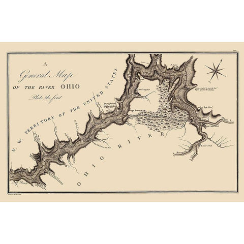 Ohio River - Collot 1796 Black Modern Wood Framed Art Print by Collot