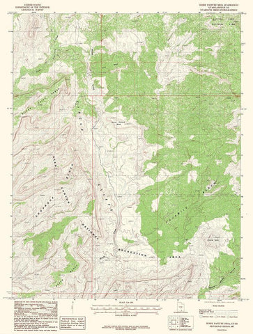 Horse Pasture Mesa Utah Quad - USGS 1987 White Modern Wood Framed Art Print with Double Matting by USGS