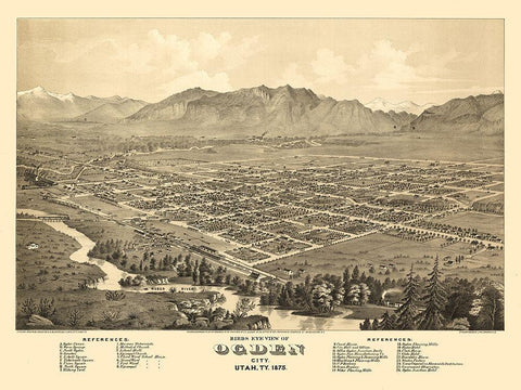 Ogden Utah - Glover 1875 White Modern Wood Framed Art Print with Double Matting by Glover