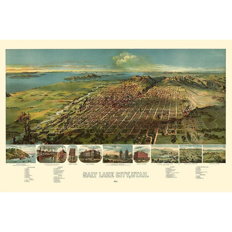 Salt Lake City Utah - American Pub Co 1891 Black Modern Wood Framed Art Print with Double Matting by American Pub Co