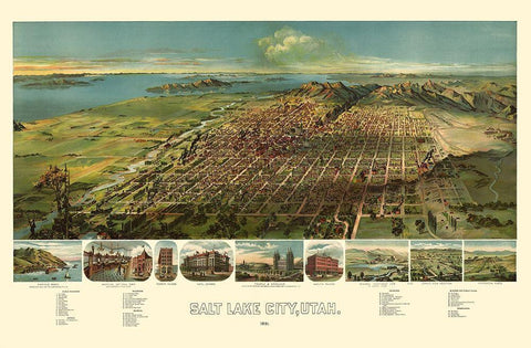 Salt Lake City Utah - American Pub Co 1891 White Modern Wood Framed Art Print with Double Matting by American Pub Co