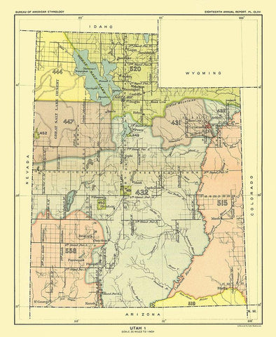 Utah - Great Salt Lake - Hoen 1896 Black Ornate Wood Framed Art Print with Double Matting by Hoen