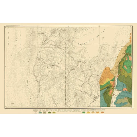 Mesozoic Terraces South Western Portion - USGS Gold Ornate Wood Framed Art Print with Double Matting by USGS
