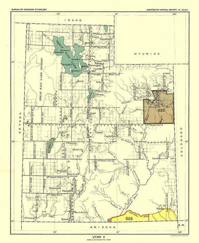 Utah - Hoen 1896 White Modern Wood Framed Art Print with Double Matting by Hoen
