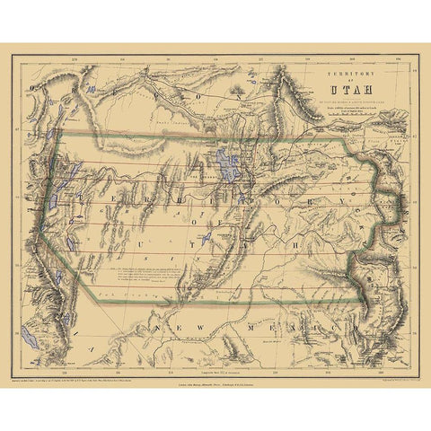 Utah Territory - Rogers and Holt 1857 Black Modern Wood Framed Art Print with Double Matting by Rogers