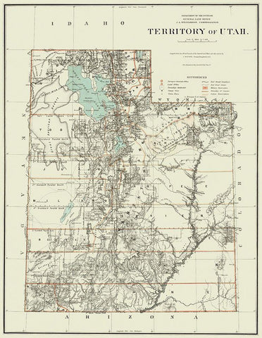 Utah Territory - Dept of Interior 1879 White Modern Wood Framed Art Print with Double Matting by DOI