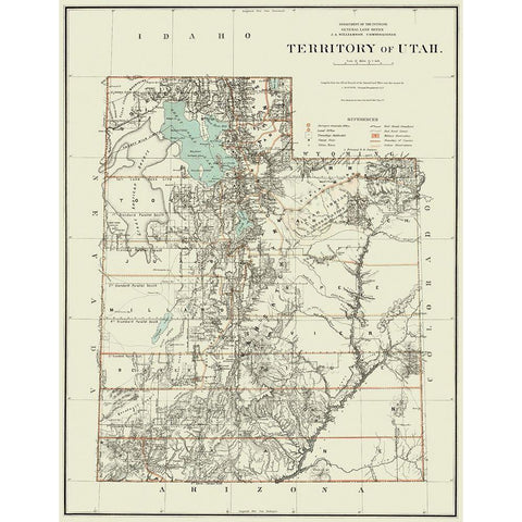 Utah Territory - Dept of Interior 1879 White Modern Wood Framed Art Print by DOI