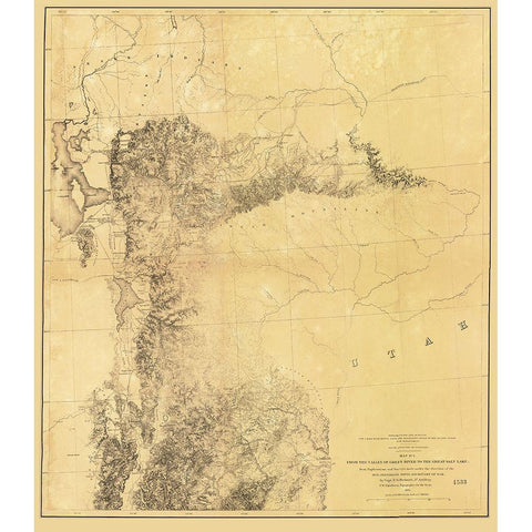 Utah Railroad Survey, Map 1 - Siebert 1855 Gold Ornate Wood Framed Art Print with Double Matting by Siebert