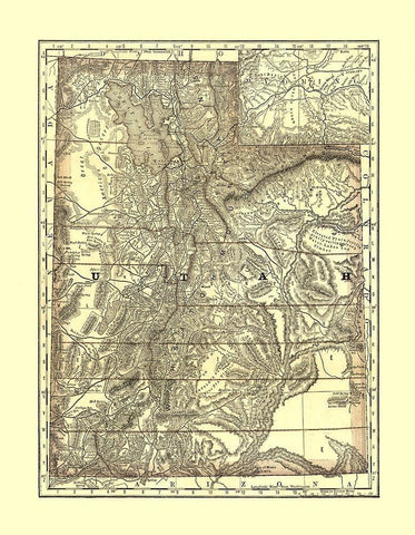Utah - Rand McNally 1876 White Modern Wood Framed Art Print with Double Matting by Rand McNally