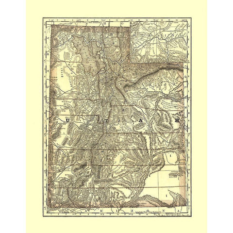Utah - Rand McNally 1876 Black Modern Wood Framed Art Print with Double Matting by Rand McNally