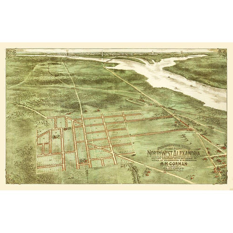 Alexandria Virginia - Gorman 1890 Gold Ornate Wood Framed Art Print with Double Matting by Gorman