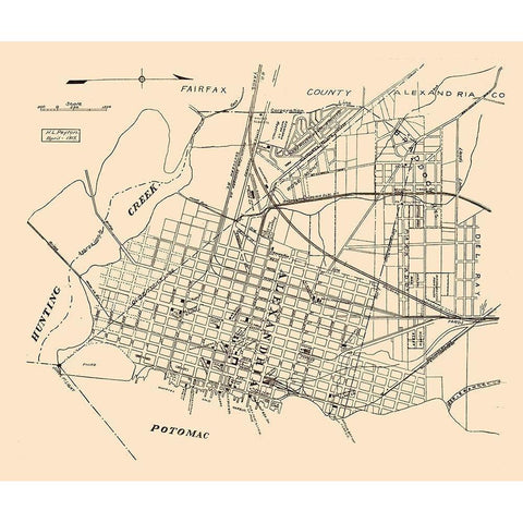 Alexandria Virginia - Peyton 1915 Gold Ornate Wood Framed Art Print with Double Matting by Peyton