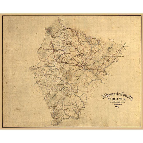Albemarle County Virginia - Hotchkifs 1867 Gold Ornate Wood Framed Art Print with Double Matting by Hotchkifs