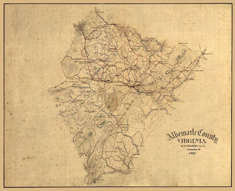 Albemarle County Virginia - Hotchkifs 1867 White Modern Wood Framed Art Print with Double Matting by Hotchkifs