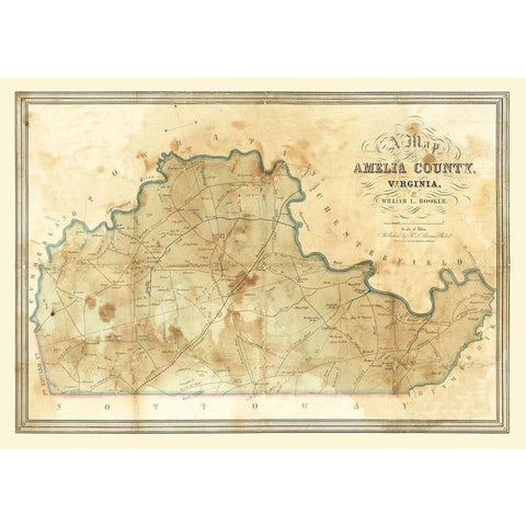 Amelia County Virginia - Booker 1850 Gold Ornate Wood Framed Art Print with Double Matting by Booker