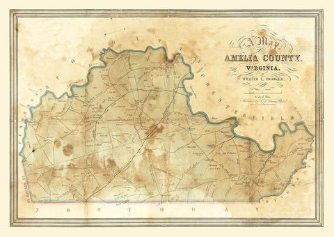 Amelia County Virginia - Booker 1850 White Modern Wood Framed Art Print with Double Matting by Booker