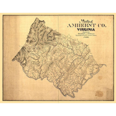 Amherst County Virginia - Hotchkiss 1866 White Modern Wood Framed Art Print by Hotchkiss