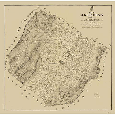 Augusta County Virginia - Hotchkiss 1875 Gold Ornate Wood Framed Art Print with Double Matting by Hotchkiss