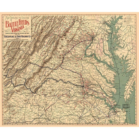 Battle Fields Virginia - 1891 Gold Ornate Wood Framed Art Print with Double Matting by Unknown