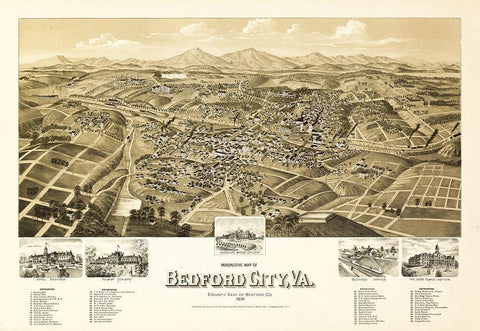 Bedford Virginia - 1891 White Modern Wood Framed Art Print with Double Matting by Unknown