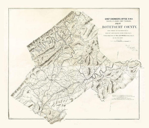 Botetourt County Virginia - Randolph 1864 White Modern Wood Framed Art Print with Double Matting by Randolph