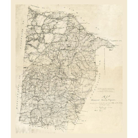 Brunswick County Virginia - Graves 1864 White Modern Wood Framed Art Print by Graves
