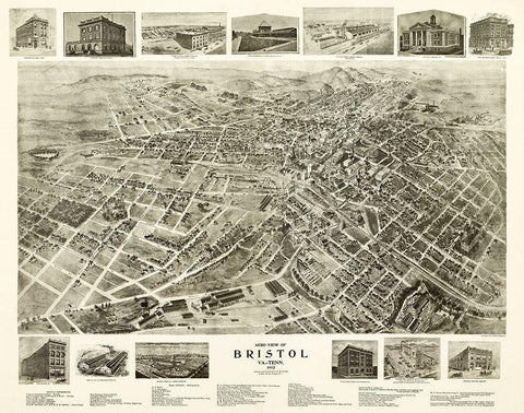 Bristol Virginia - Fowell 1912 White Modern Wood Framed Art Print with Double Matting by Fowler