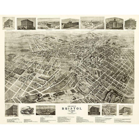 Bristol Virginia - Fowell 1912 Black Modern Wood Framed Art Print by Fowler