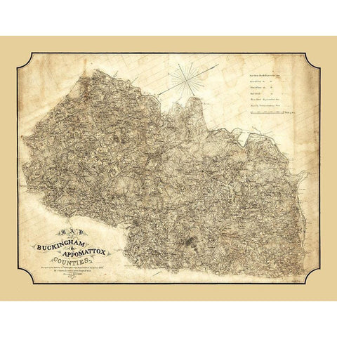 Buckingham County Virginia - Cassell 1863 Black Modern Wood Framed Art Print with Double Matting by Cassell