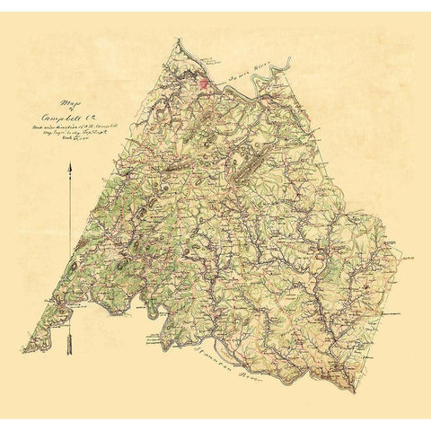 Campbell County Virginia - Campbell 1860 Gold Ornate Wood Framed Art Print with Double Matting by Campbell